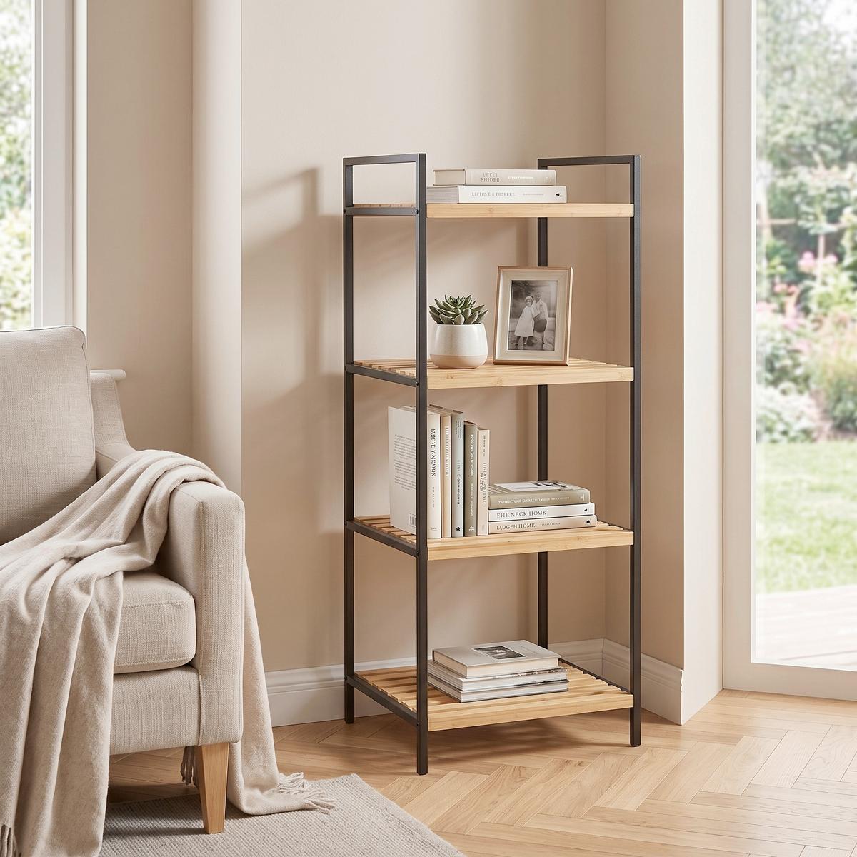 Etajeră Franz 2 - culoare natur/negru, Modern, materiale naturale/metal (37,5/95/33cm) - Modern Living