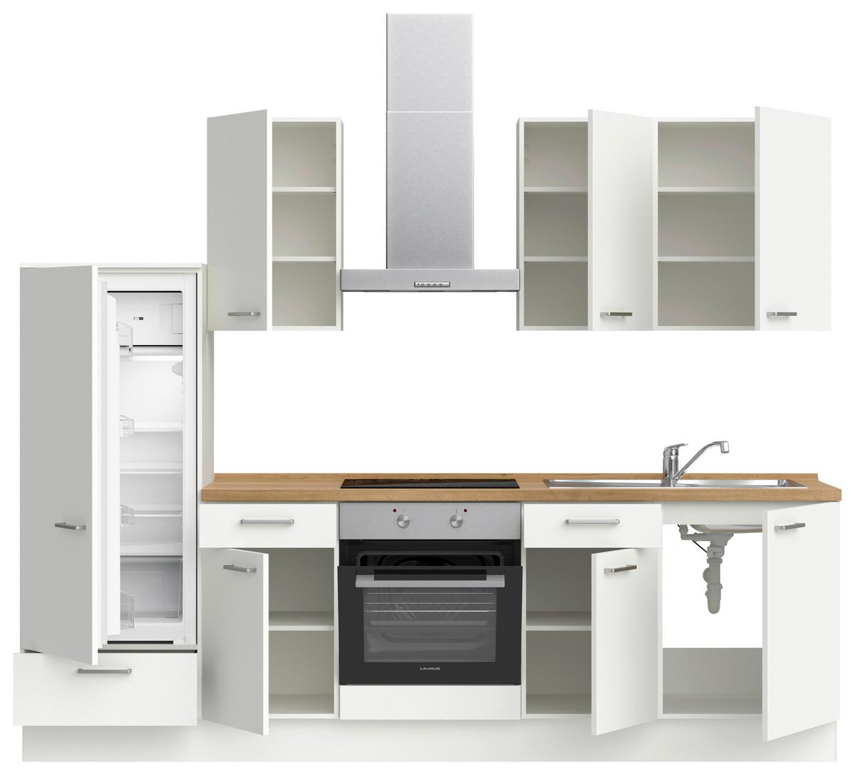 Küchenblock Touch Low m. Geräten Weiß - Edelstahlfarben/Eichefarben, MODERN, Holzwerkstoff/Metall (270cm) - Nobilia