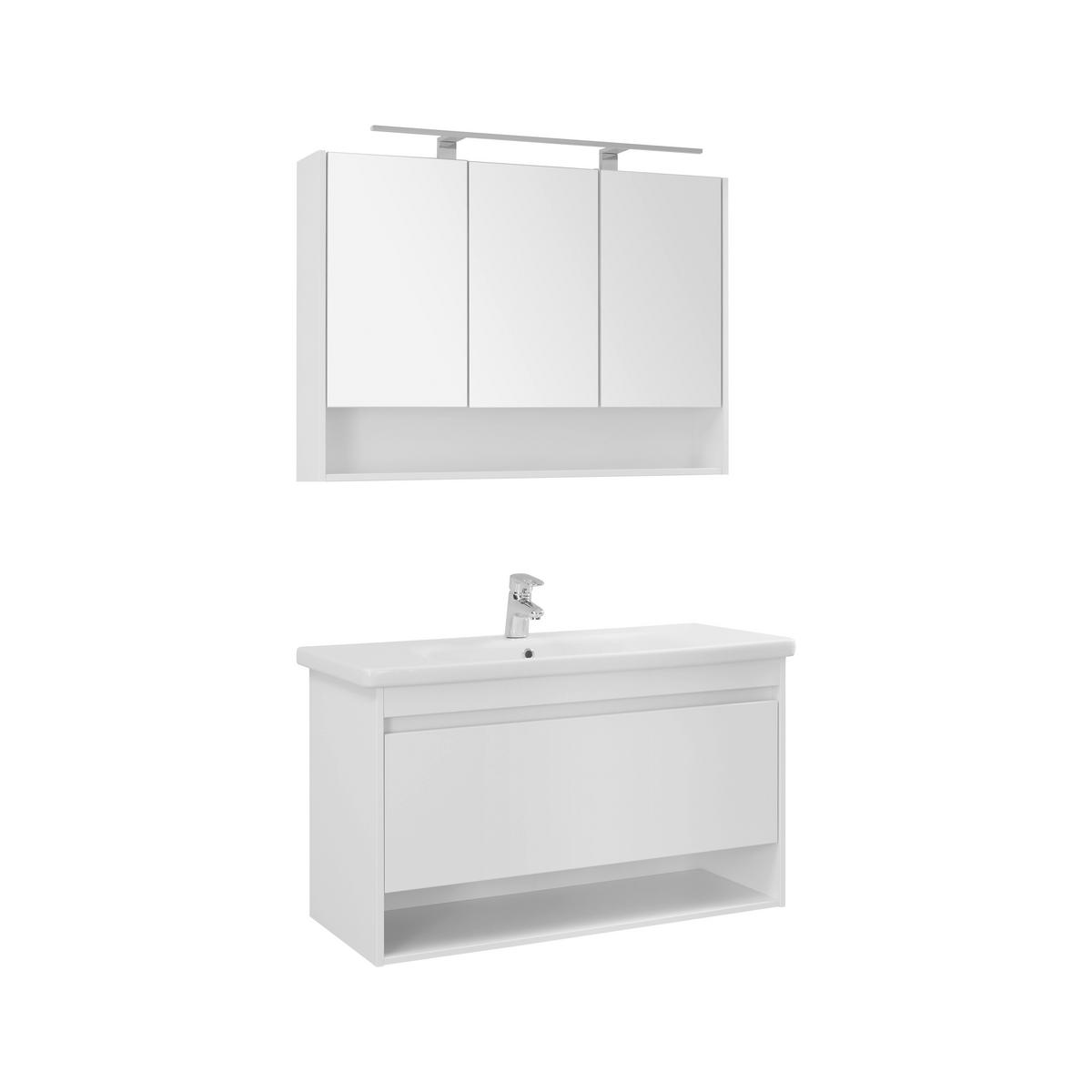 Badezimmer "Bennett" mit Waschbecken & Spiegelschrank - Weiss, Modern, Holzwerkstoff (100/184/44cm) - Bessagi Home