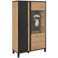 Vitrine Hayato Schwarz/Eiche Artisan - Schwarz/Eiche Artisan, MODERN, Glas/Holzwerkstoff (95,4/158,8/42cm) - Mömax