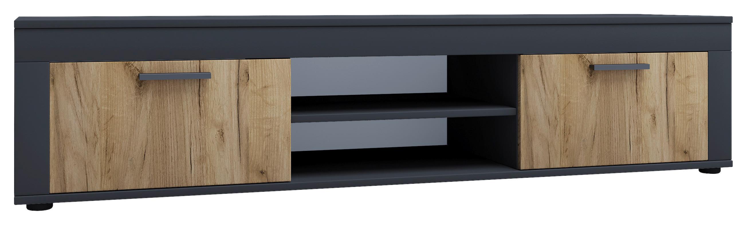 Nizka Omarica Usilo Xl, Antracit, Barva Hrasta - črna/medeni hrast, Design, umetna masa/leseni material (160/37/45cm) - MID.YOU