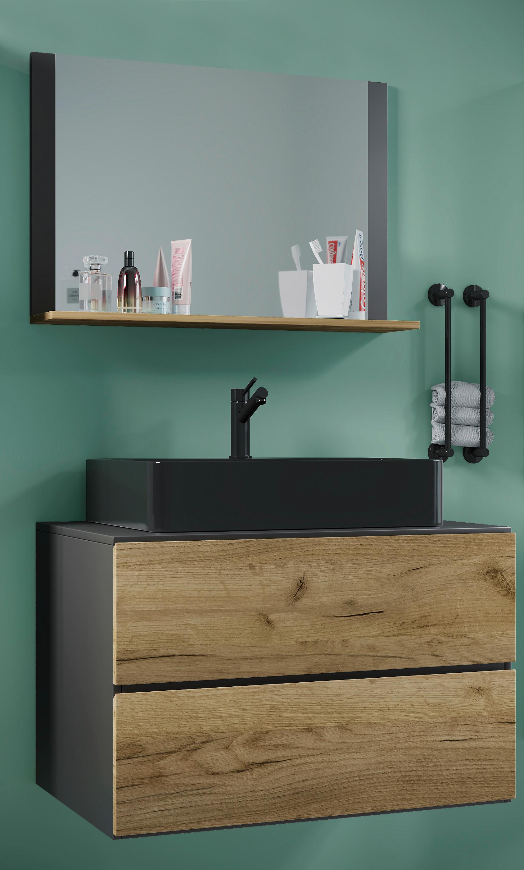 Kopalnica Lendas M, Antracit, Medeni Hrast - črna/medeni hrast, Moderno, steklo/leseni material (81cm) - MID.YOU