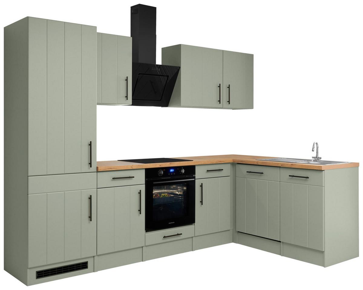 Eckküche Anton m. Geräten ca. 280x172cm Eiche/Schilfgrün - Schilfgrün/Wildeiche, Trend, Holzwerkstoff/Metall (280/172cm) - Respekta