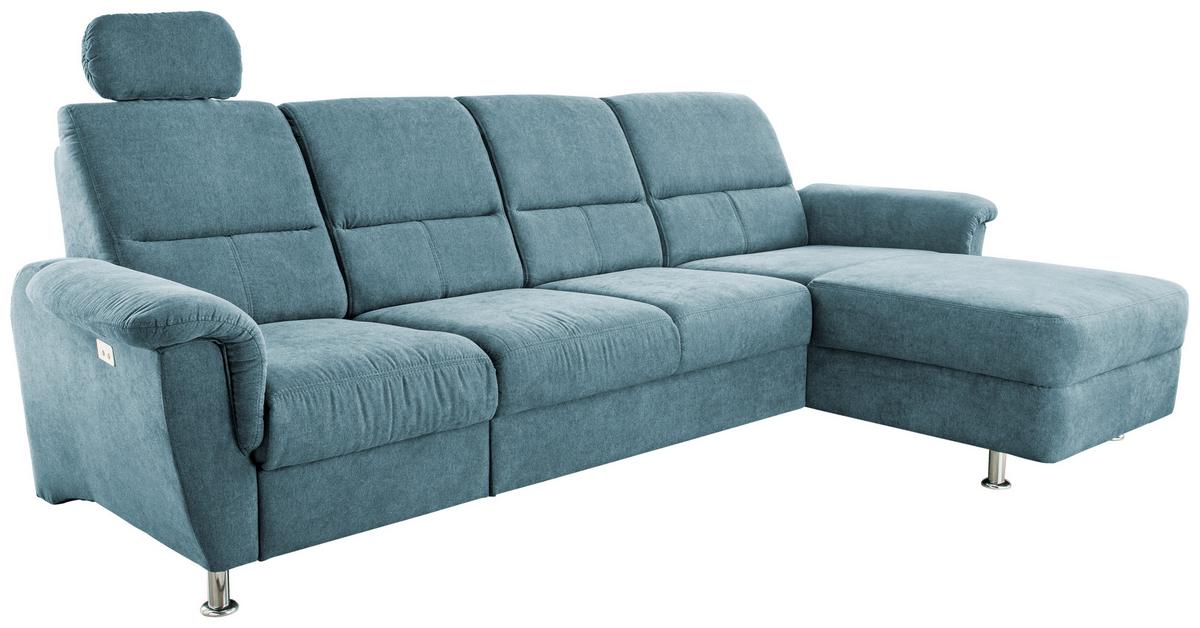 Wohnlandschaft Parole Hellblau Mikrofaser - Chromfarben/Hellblau, KONVENTIONELL, Textil/Metall (292/165cm) - Livetastic