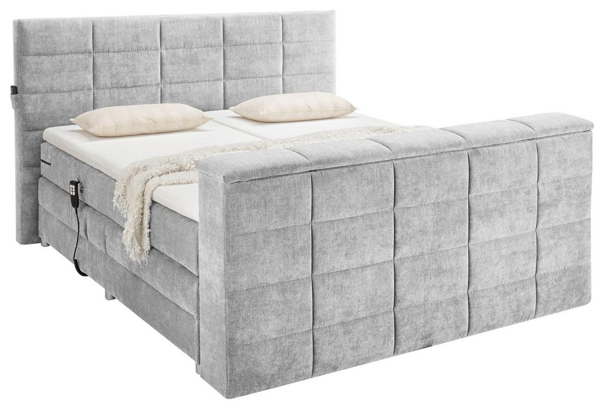 Boxspringbett Denver Silber ca. 180x200 cm mit Topper - Silberfarben, KONVENTIONELL, Textil (180/200cm) - Carryhome