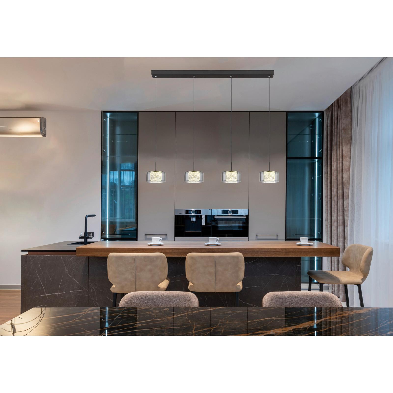 LED-HÄNGELEUCHTE 15634-4 FOGSY - Klar/Schwarz, Design, Glas/Kunststoff (105/15/150cm) - Globo