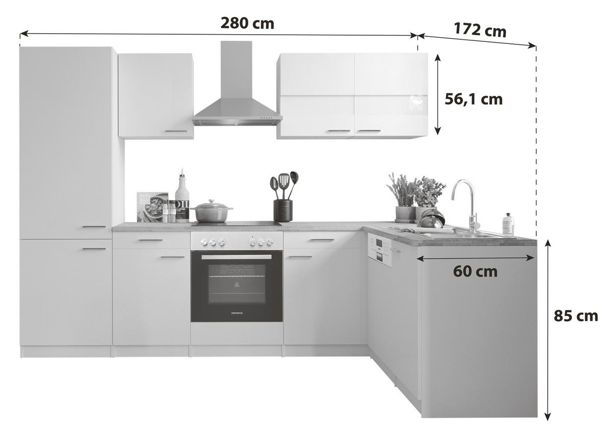 Kotna Kuhinja Z Aparati Malia, Bela, Barva Oreha - barve nerjavečega jekla/bela, Basics, kovina/leseni material (280/172cm) - Respekta
