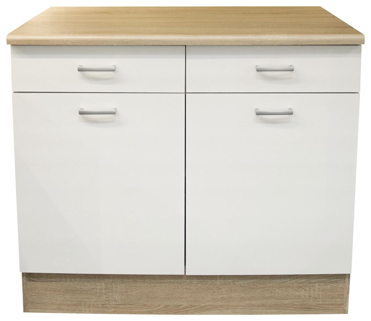 Kuhinjska Spodnja Omarica Andy Us 100, Bela, Barva Hrasta - srebrne barve/bela, Basics, umetna masa/leseni material (100/90/60cm) - MID.YOU