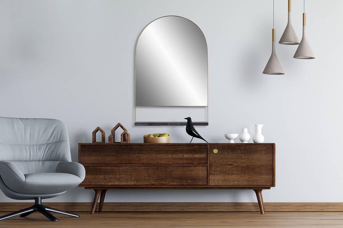 WANDSPIEGEL WANDSPIEGEL DOHA 125 - Goldfarben/Schwarz, Trend, Glas/Stein (43,5/69/10cm) - Kayoom