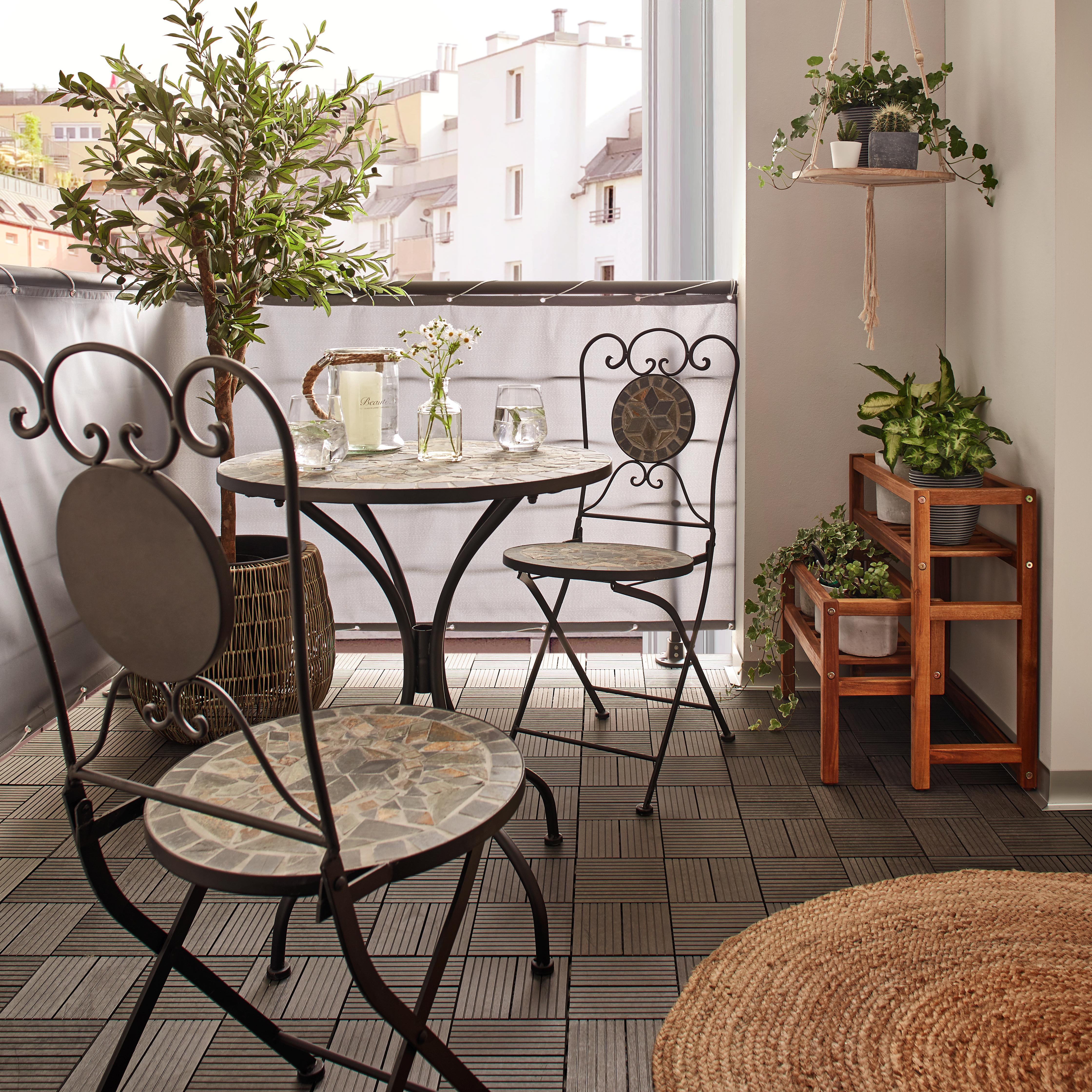 Balkonset Grace in Steinmosaik - Multicolor/Schwarz, MODERN, Stein/Metall (60/36/70/90/60/36cm) - Mömax modern living