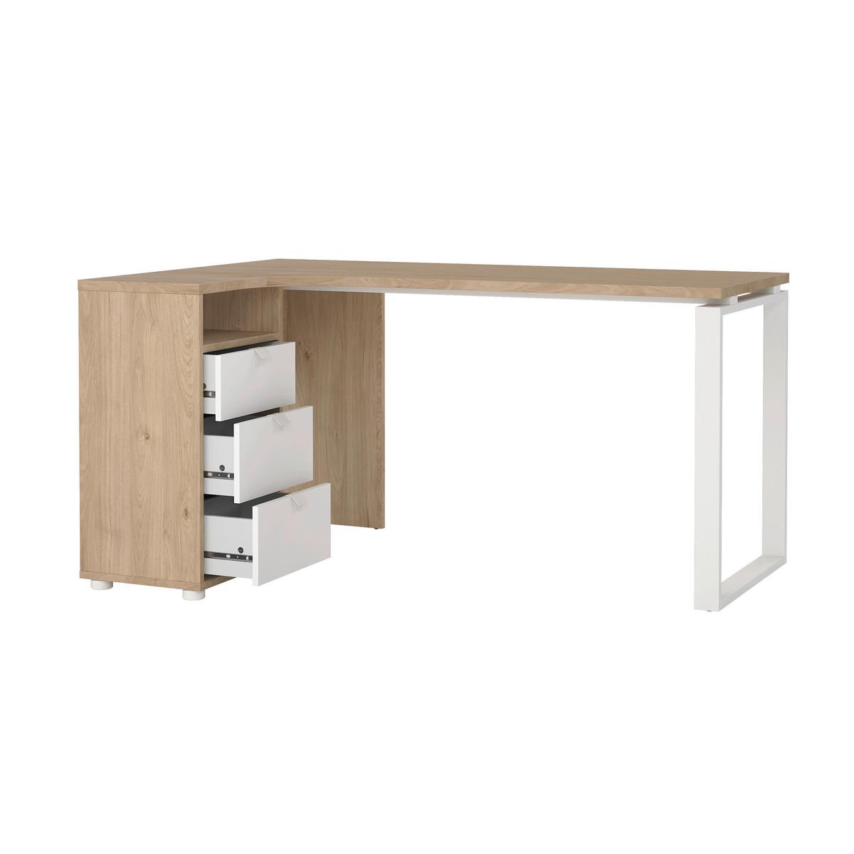 Kotna Pisalna Miza Sign, Bela, Barva Hrasta - barve hrasta/bela, Moderno, kovina/leseni material (150/99,6/75,6cm) - MID.YOU