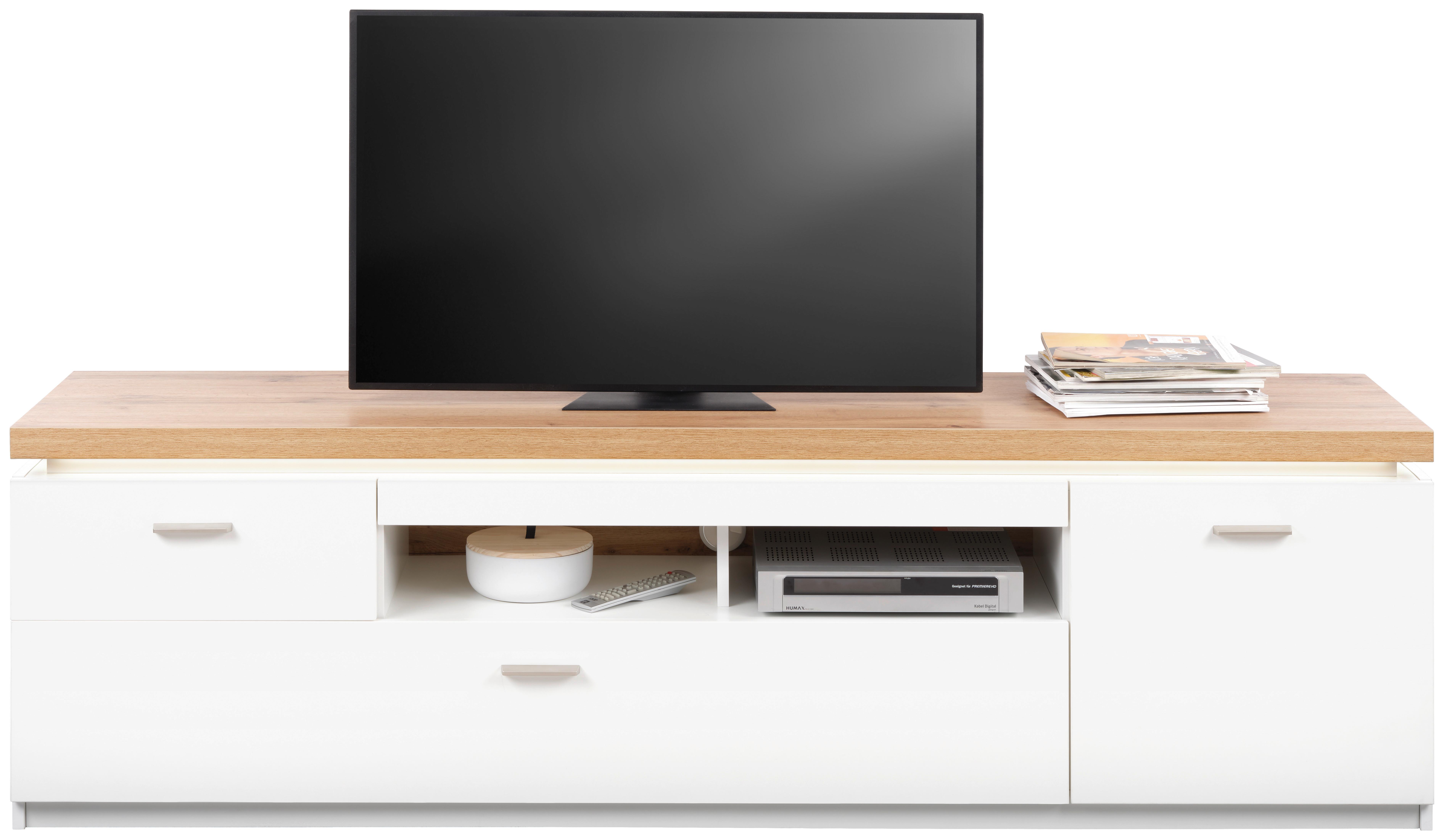 TV-Element Cal in Weiß - Eichefarben/Silberfarben, MODERN, Holzwerkstoff/Metall (196/57/44cm) - Mömax