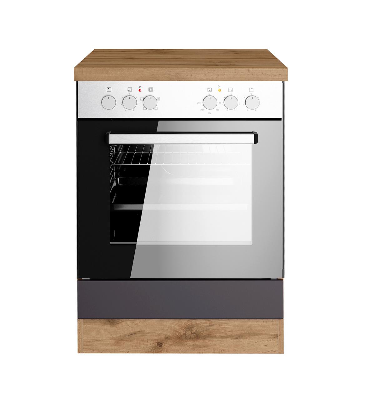 Herdumbauschrank Turin ca. 60x86 cm Grau/Eiche - Eiche Wotan/Grau, Design, Holzwerkstoff (60/86/60cm) - Held