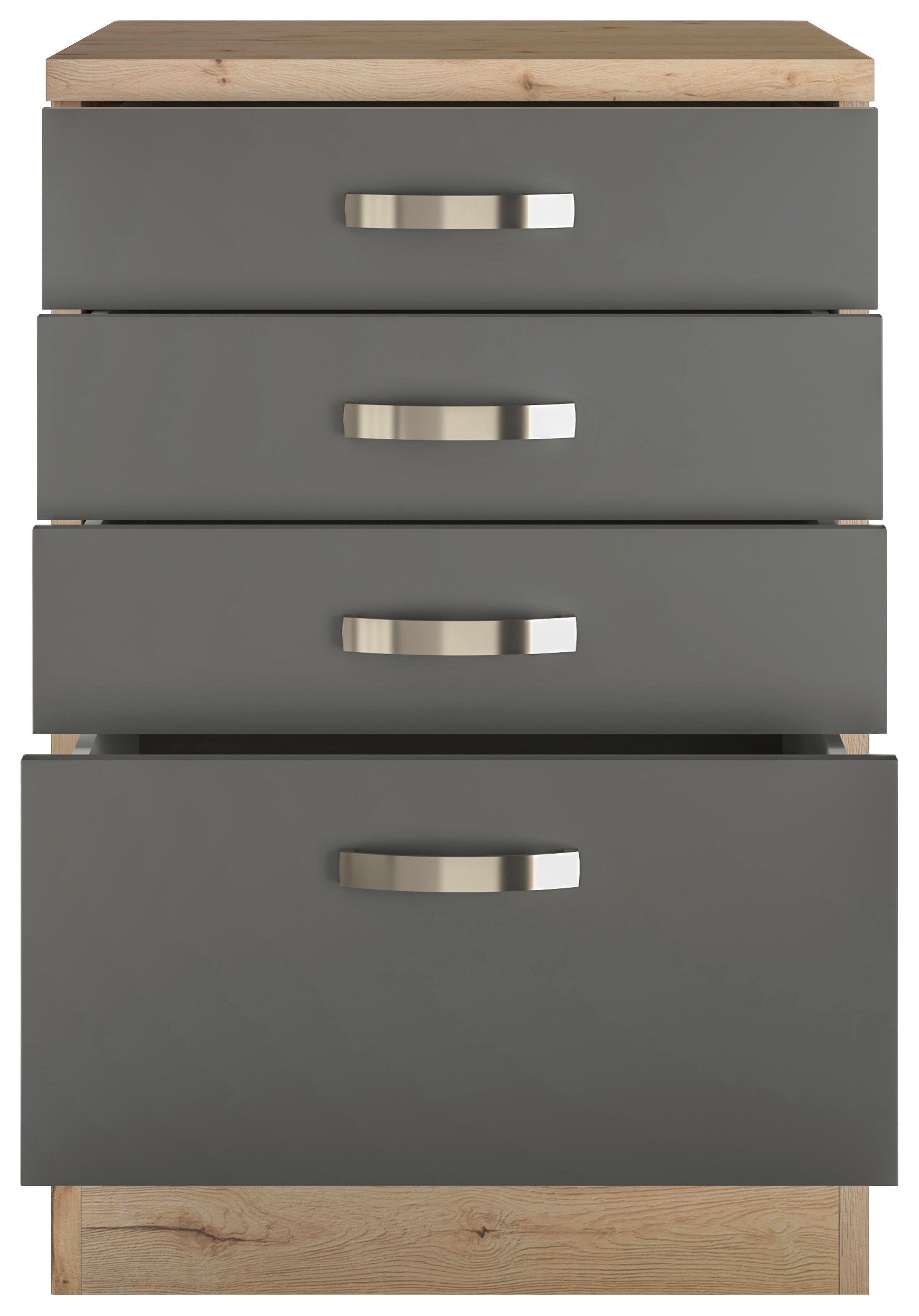 Küchenunterschrank Shadow ca. 50x85x60 cm Grau/Eiche - Edelstahlfarben/Dunkelgrau, MODERN, Holzwerkstoff/Metall (50/85/60cm) - FlexWell