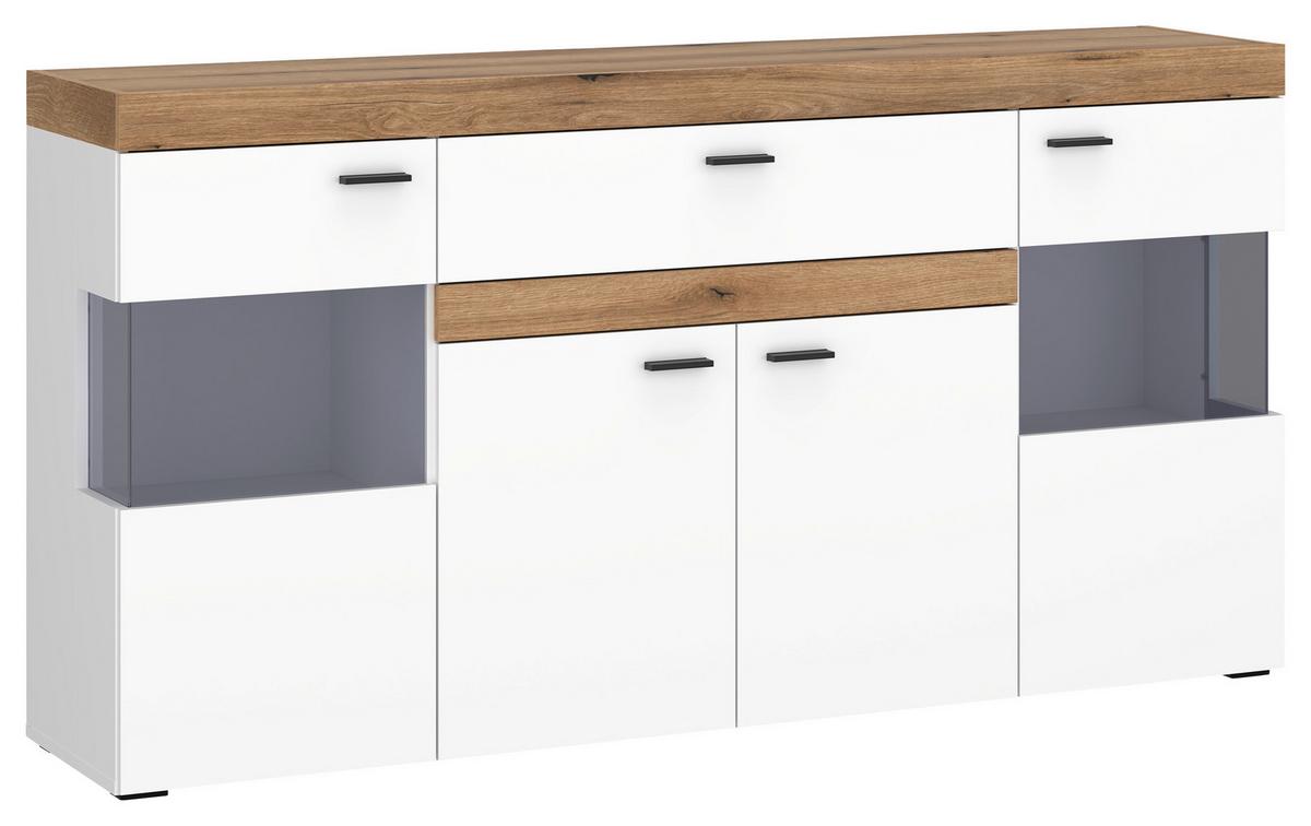 Sideboard Kiro Alpinweiß/Coast Evoke - MODERN, Glas/Holzwerkstoff (160/86/42cm) - Mömax