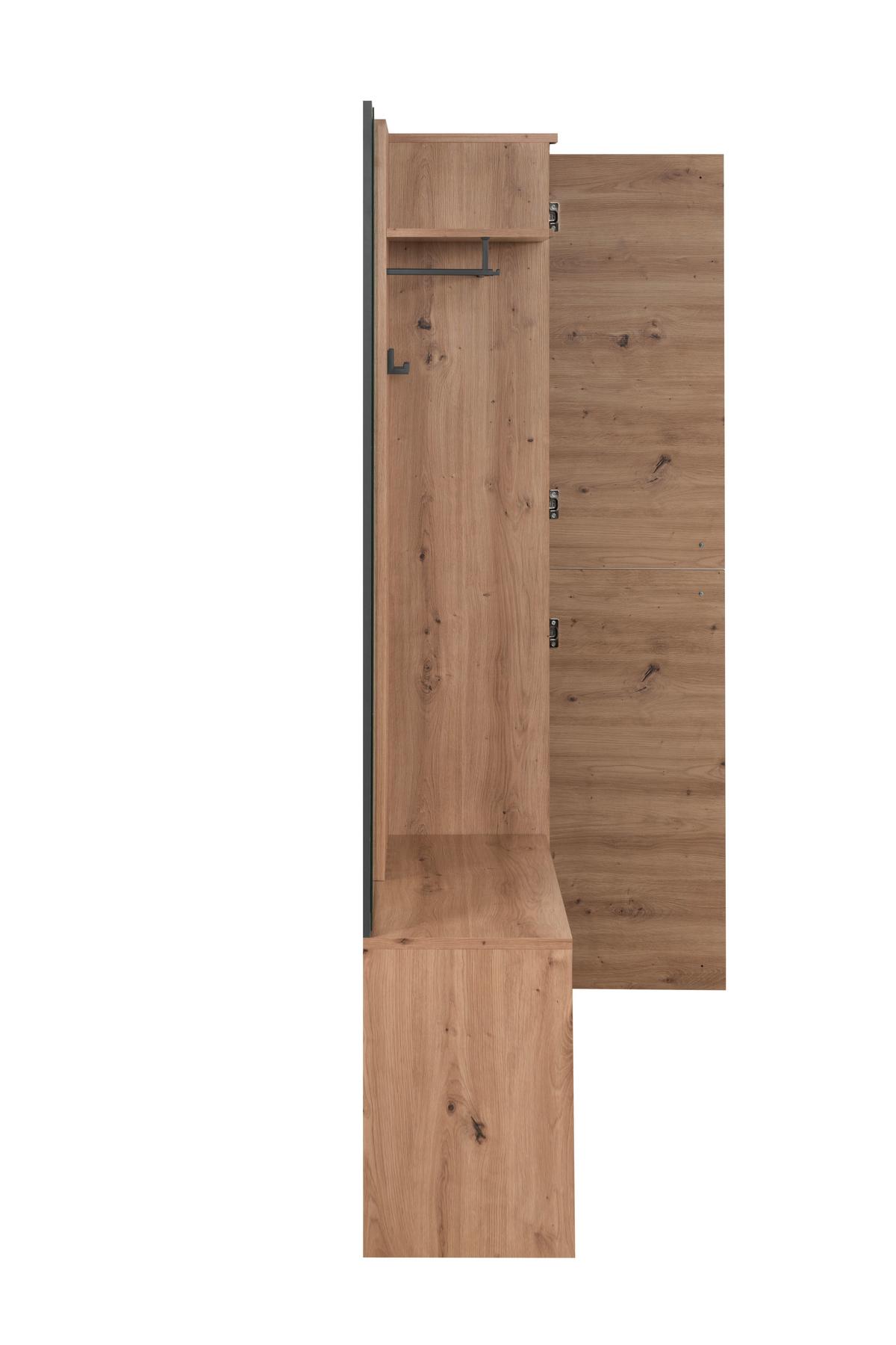Ansamblu de hol MEDAN 42B - stejar Artisan/antracit, Modern, material pe bază de lemn (122/190/37cm) - MID.YOU