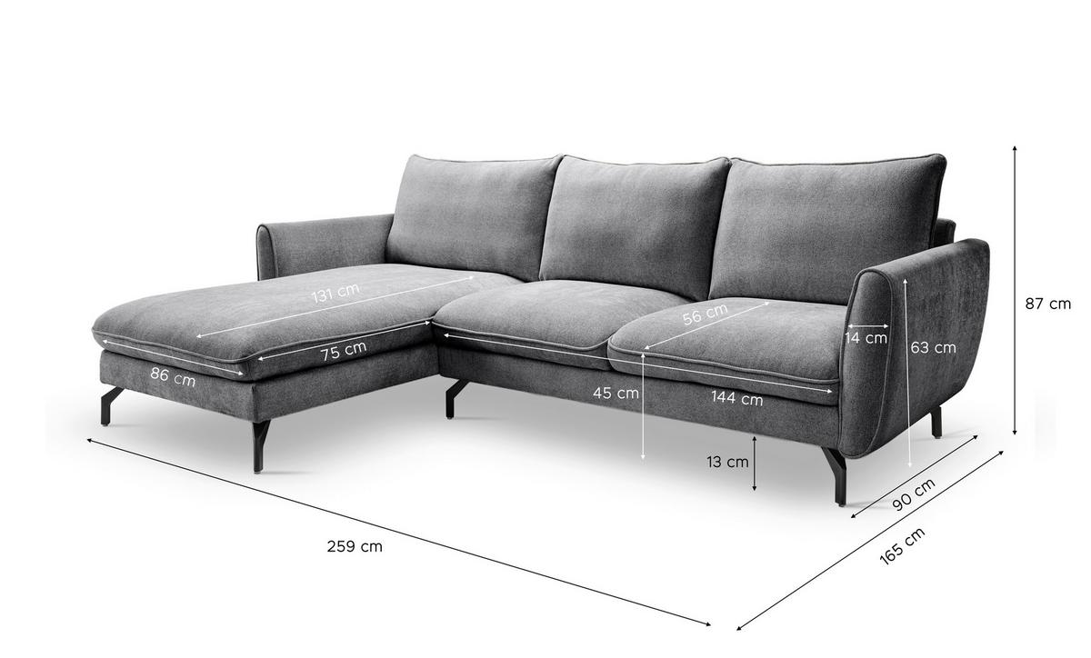 Ecksofa Toronto Grau - Schwarz/Grau, Basics, Holz/Textil (165/259cm) - MID.YOU