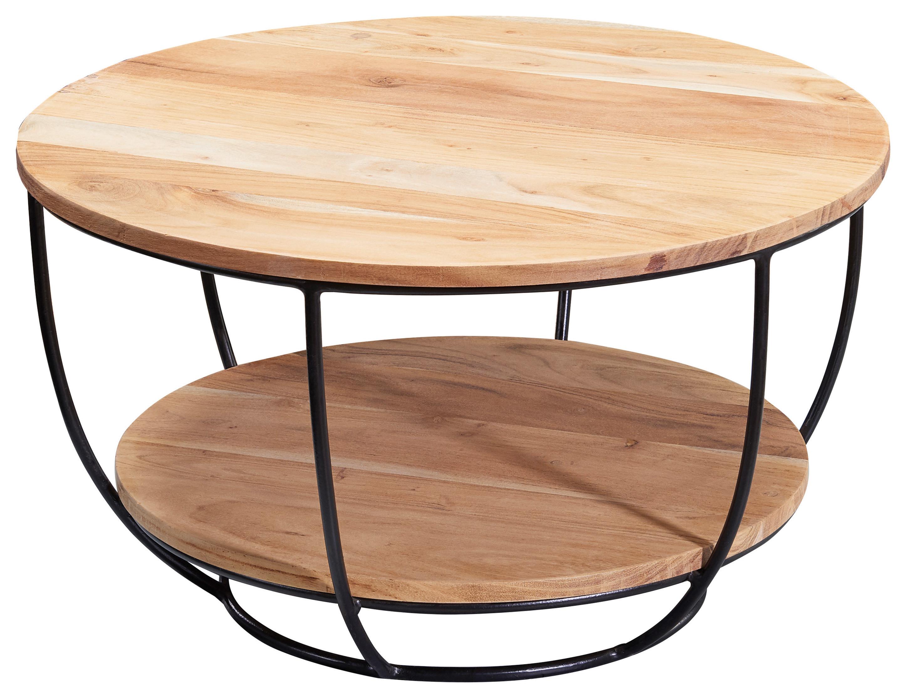 Couchtisch "WL5.957" , Ø ca. 60 cm, aus Akazie - Schwarz/Akaziefarben, MODERN, Holz/Metall (60/60/34,5cm) - MID.YOU