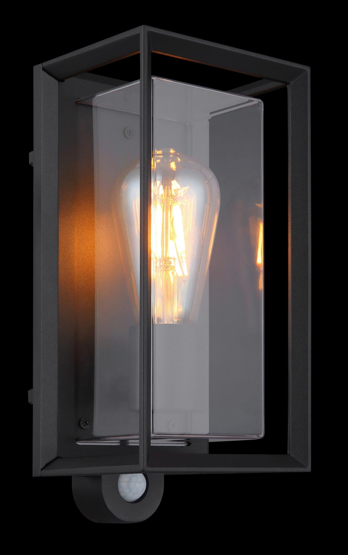 AUSSENLEUCHTE 31982SS SENSOR - Klar/Schwarz, Konventionell, Kunststoff/Metall (13/28/12,2cm) - Globo