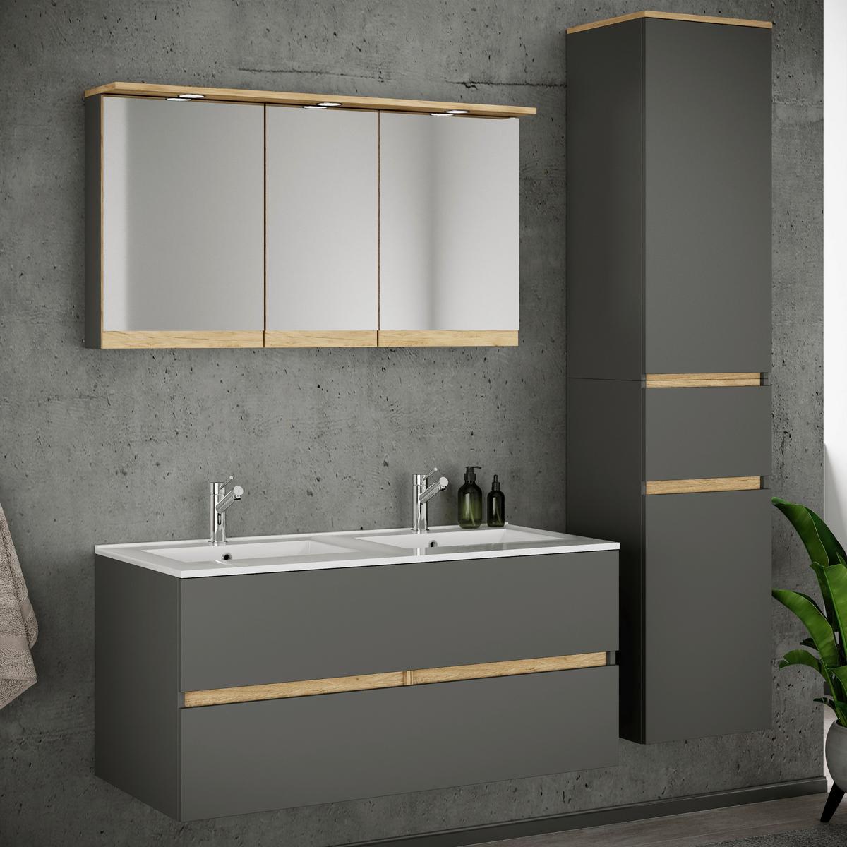 Fürdőszobabútor Cosila - méztölgy színű/antracit, Trend, faalapú anyag/kerámia (152cm) - MID.YOU