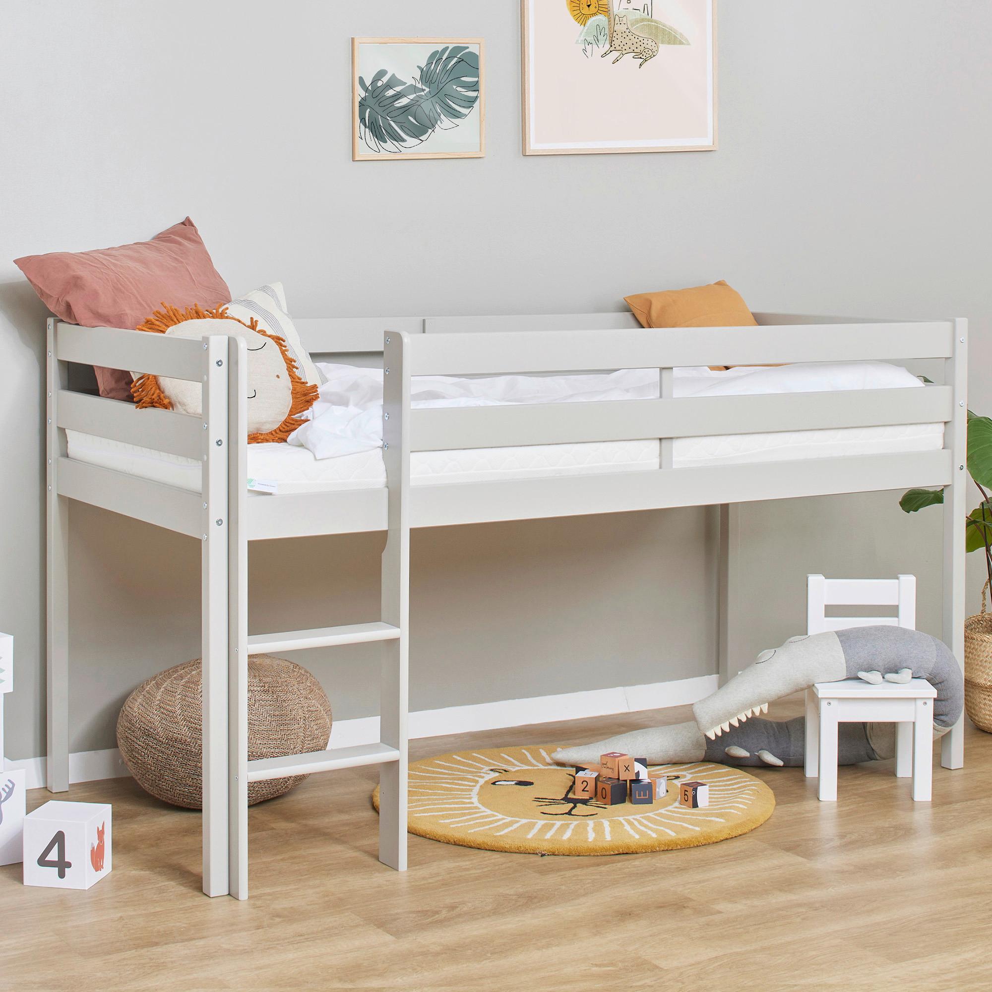 Hochbett ECO COMFORT Grau ca. 90x200 cm - Naturfarben/Grau, MODERN, Holz (90/200cm) - MID.YOU