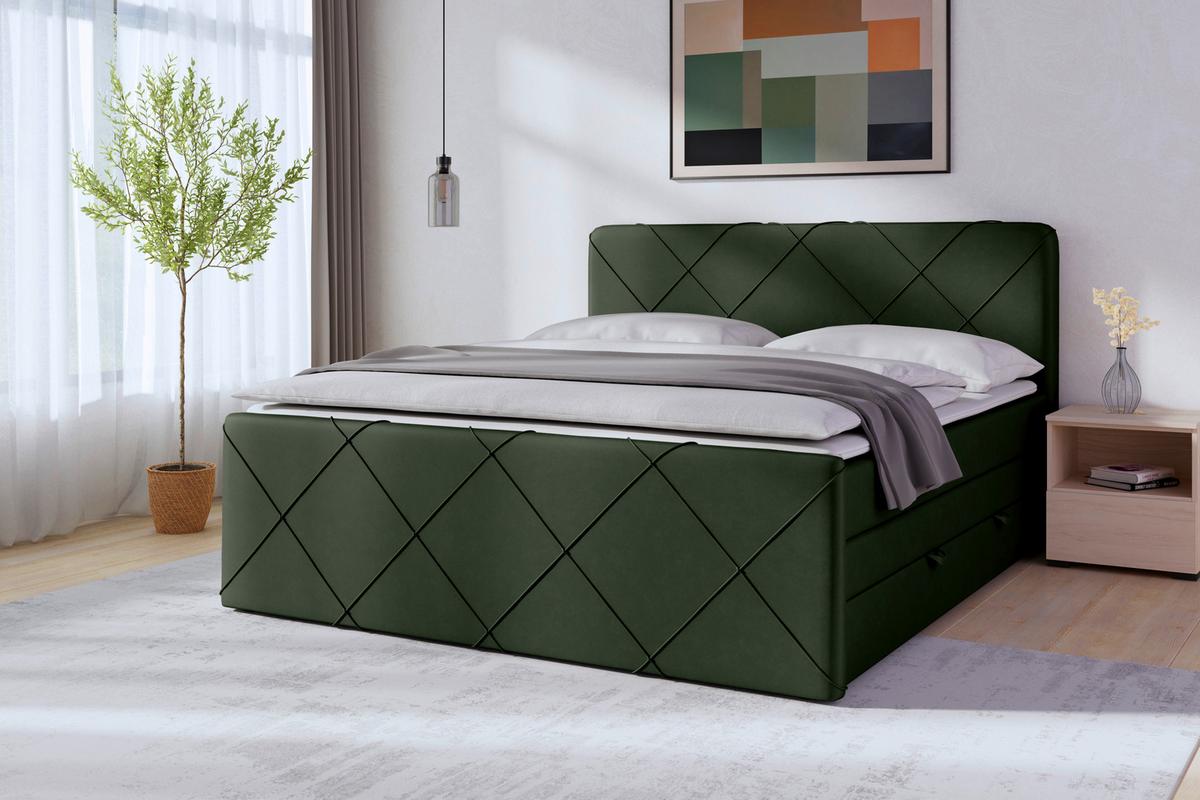 Boxspringbett Cordoba ca. 180x200 cm Grün - Schwarz/Grün, MODERN, Holz/Kunststoff (180/200cm) - MID.YOU