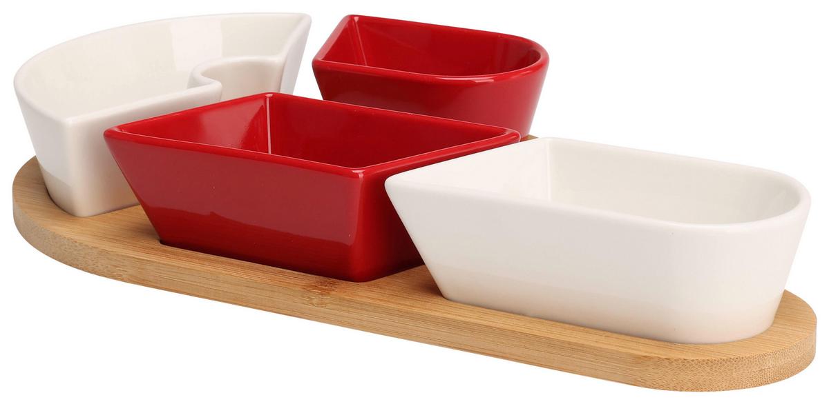 Servierschalenset CANDY - Hellbraun/Weiss, Holz/Keramik (29/17/4,5cm)