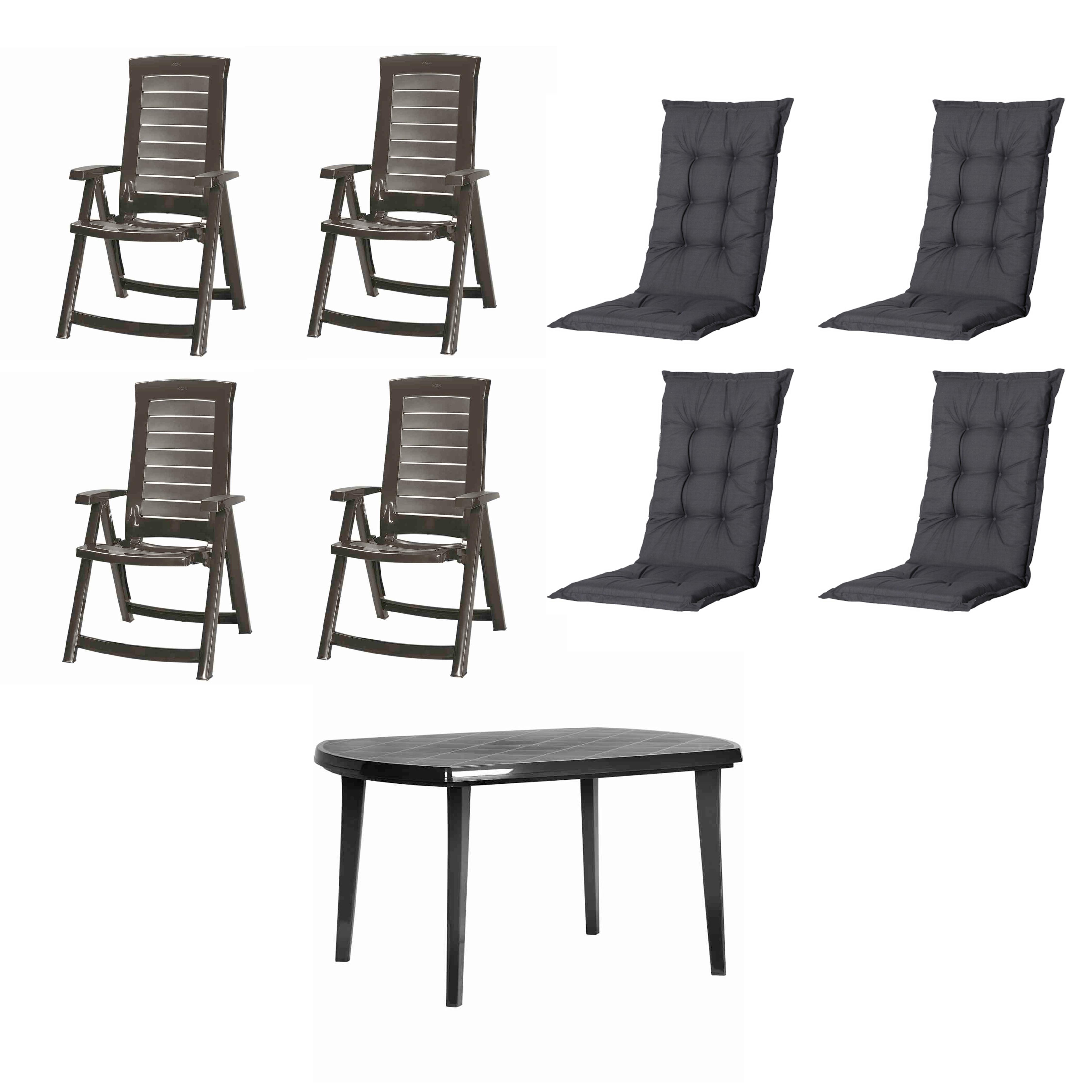 Gartentischgruppe Aruba/Elise 9-tlg. Grau/Schwarz - Schwarz/Grau, MODERN, Kunststoff/Textil (90/95/137cm) - Gardenson