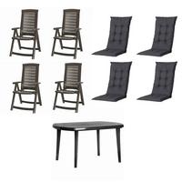 Gartentischgruppe Aruba/Elise 9-tlg. Grau/Schwarz - Schwarz/Grau, MODERN, Kunststoff/Textil (90/95/137cm) - Gardenson