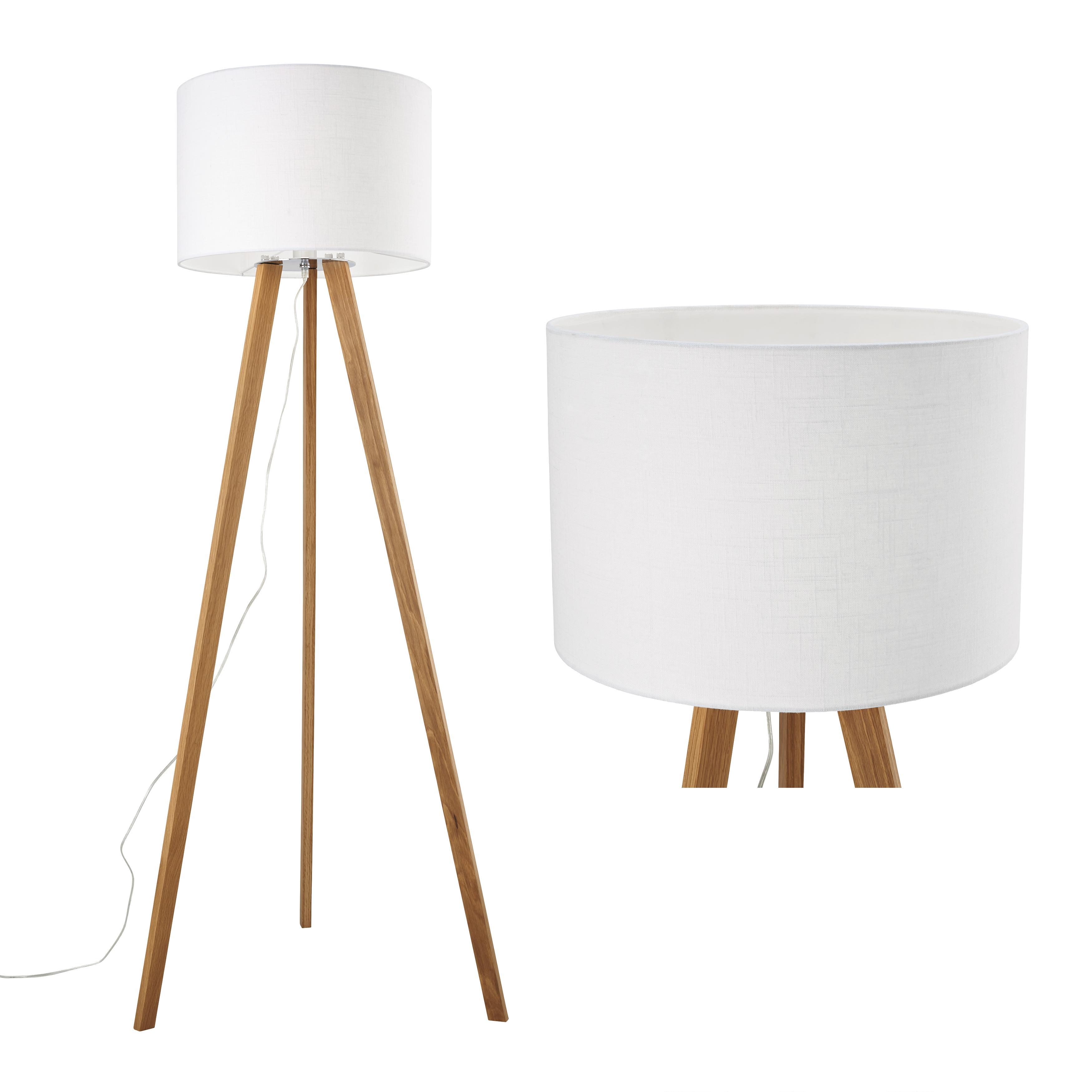 STEHLEUCHTE max. 60 Watt 'Larissa' - Chromfarben/Eschefarben, Holz/Textil (45/163cm) - Bessagi Home