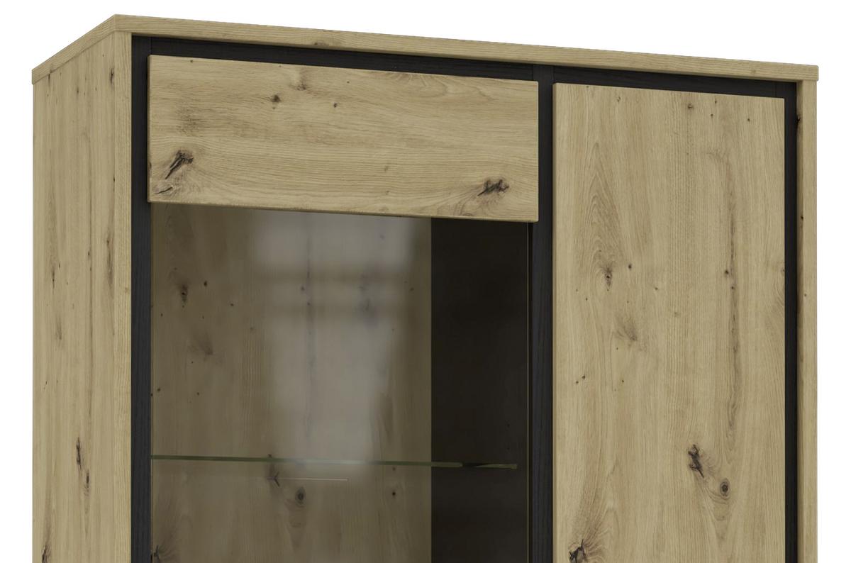 Highboard "Trondheim" , Schwarz, Eiche - Eichefarben/Schwarz, Basics, Glas/Holzwerkstoff (101.4/161/41.5cm) - Livetastic