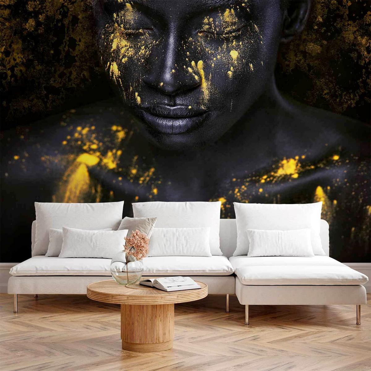 Fototapeta Bathed In Gold, 300x210cm - rumena/črna, Basics, tekstil (300/210cm) - artgeist