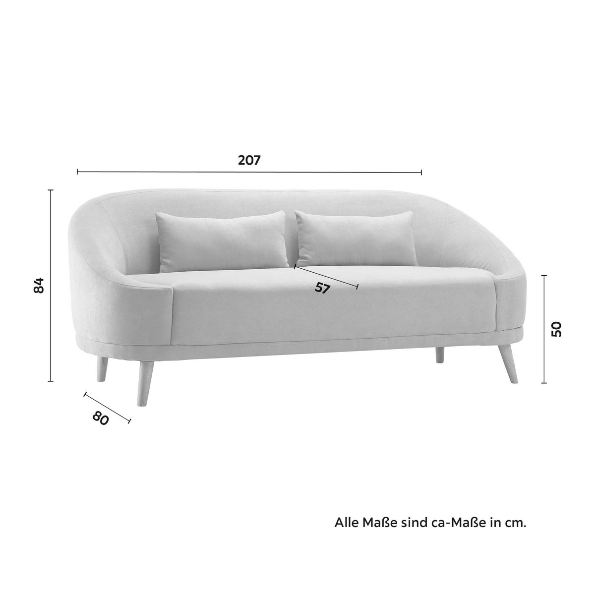 Sofa Jannike Grau Velours - Grau, Modern, Holz/Textil (207/84/80cm) - Bessagi Home