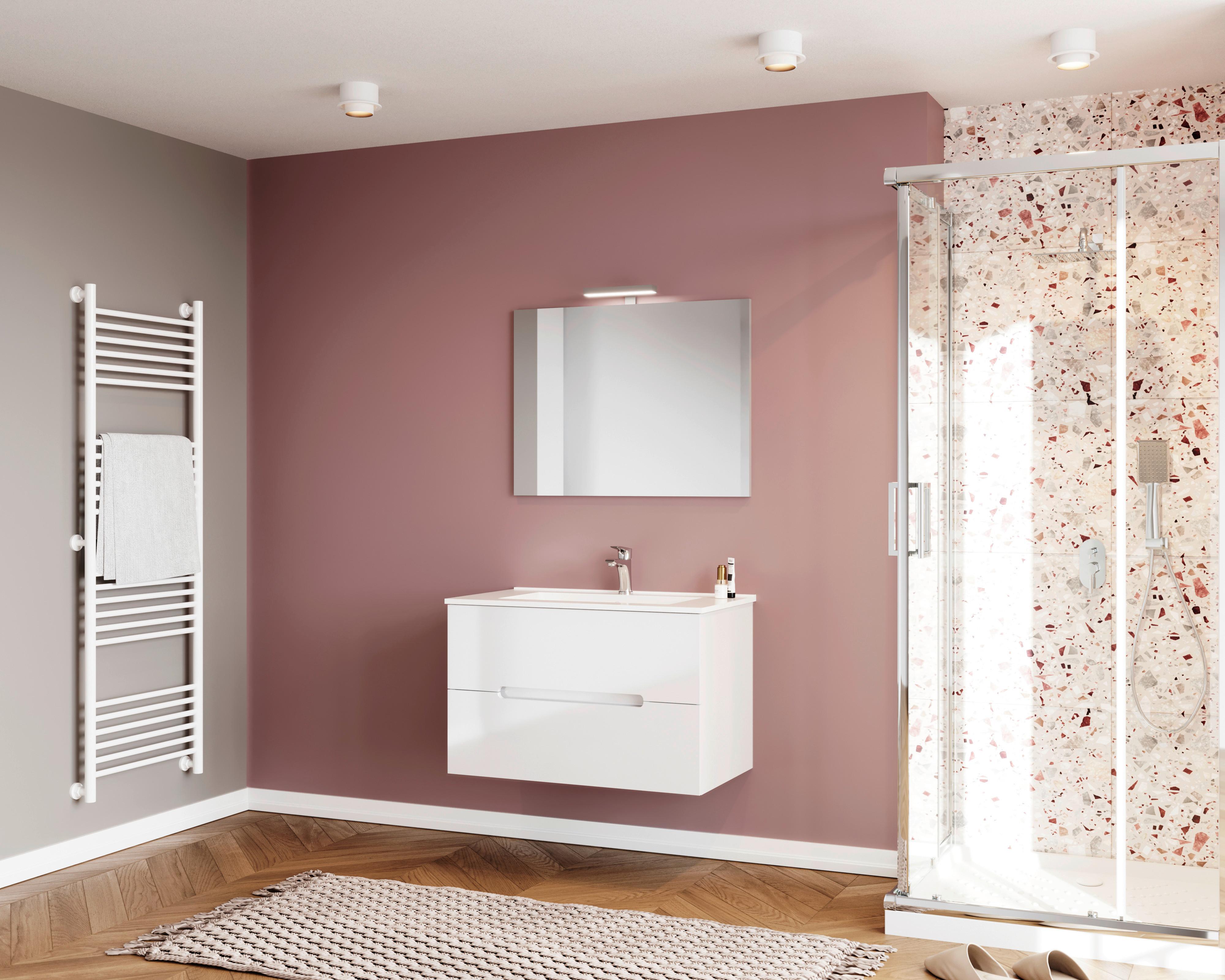 Fürdőszoba Szett Iris - magasfényű fehér/fehér, Design, faalapú anyag (80/47/53cm)
