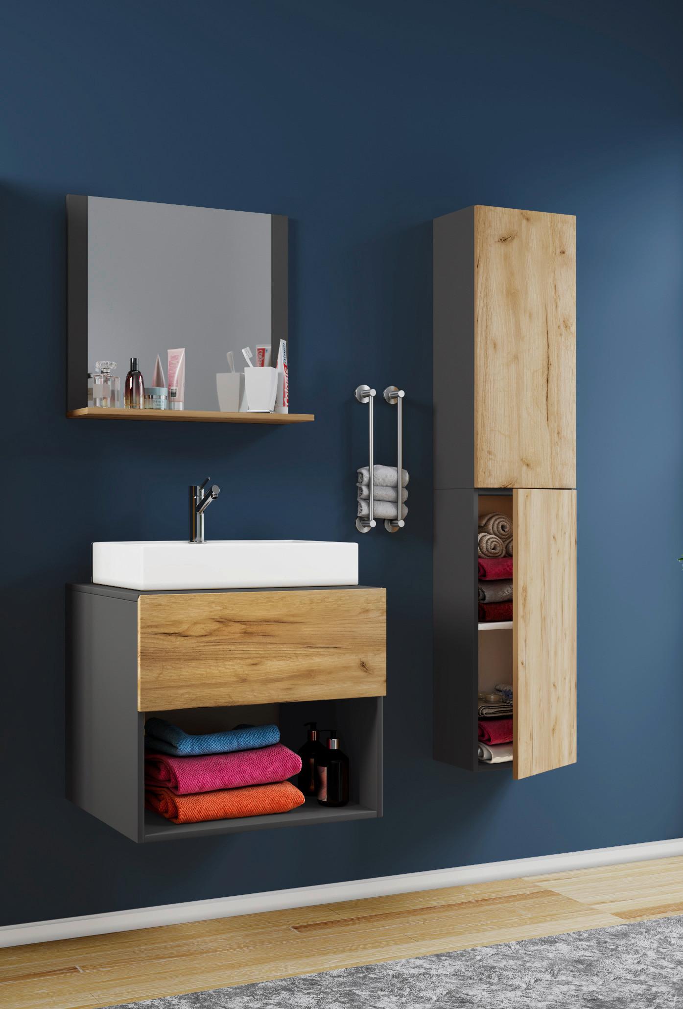 Badezimmer Lendas 4-tlg. ca. 94 cm Honigeiche/Anthr. - Honigeiche/Anthrazit, MODERN, Keramik/Holzwerkstoff (94cm) - MID.YOU
