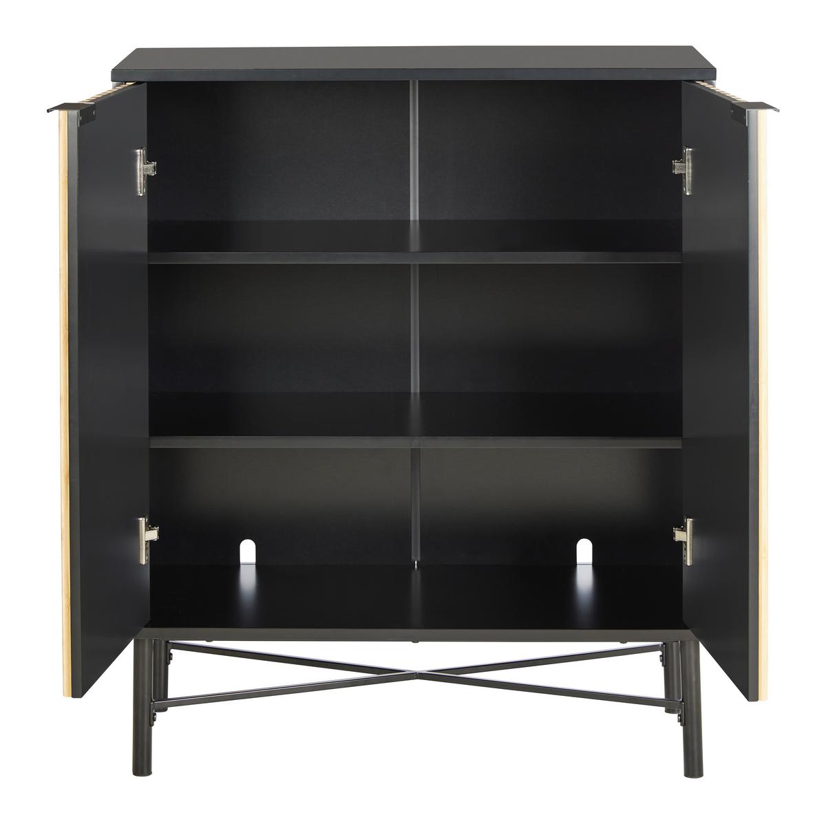 Kommode Madrid Schwarz/Naturfarben massiv - Eichefarben/Schwarz, Modern, Holz/Holzwerkstoff (76/90/35cm) - Mömax
