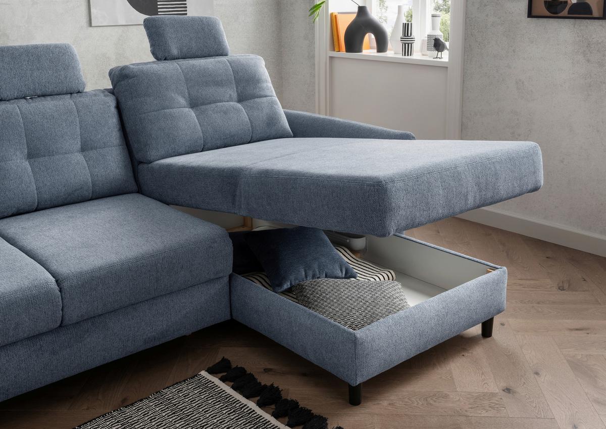 Wohnlandschaft Brizzini Hellblau Chenille - Blau/Schwarz, MODERN, Holz/Textil (250-280/176cm) - Livetastic