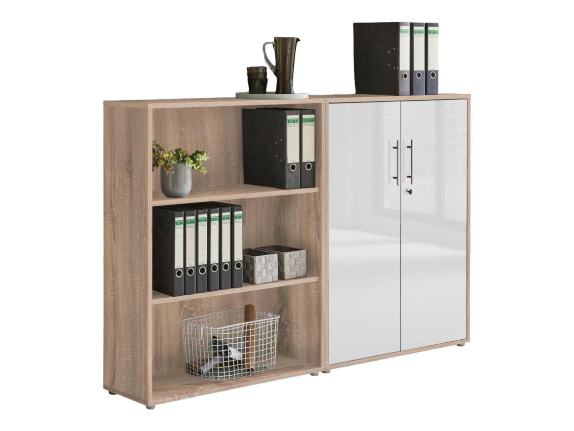 Aktenschrank Office Edition Sw Set 1 niedrig Eiche/Weiß - Weiß Hochglanz/Sonoma Eiche, MODERN, Holzwerkstoff (168,8/113,6/33cm) - MID.YOU