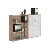 Aktenschrank Office Edition Sw Set 1 niedrig Eiche/Weiß - Weiß Hochglanz/Sonoma Eiche, MODERN, Holzwerkstoff (168,8/113,6/33cm) - MID.YOU