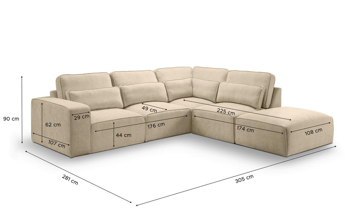 Ecksofa Lux Beige Webstoff - Beige/Schwarz, Basics, Holz/Kunststoff (305/281cm) - MID.YOU