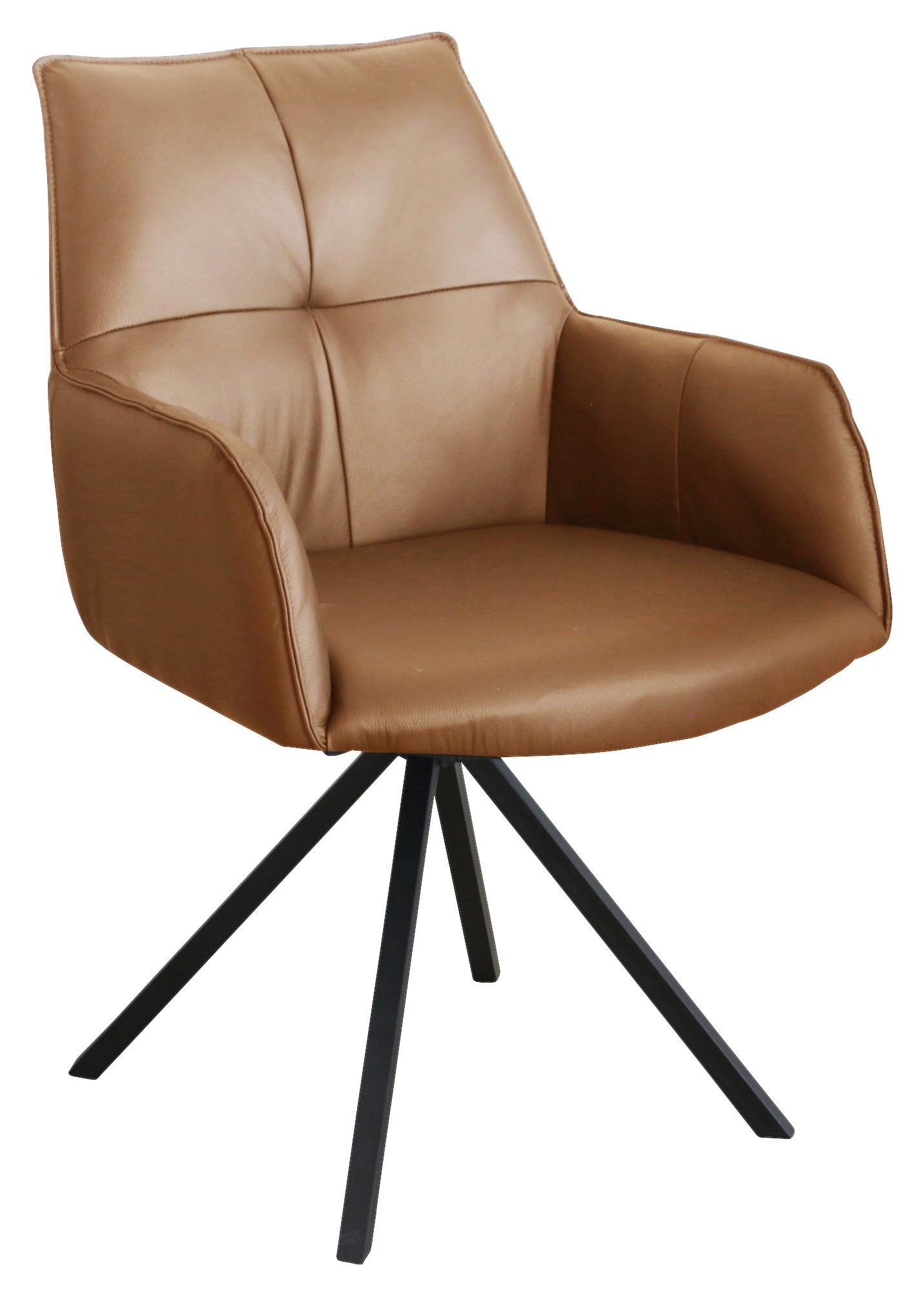 KRZESŁO Z PODŁOKIETNIKAMI NIZZA - czarny/koniak, Design, skóra/metal (59,5/87,5/69cm) - Novel