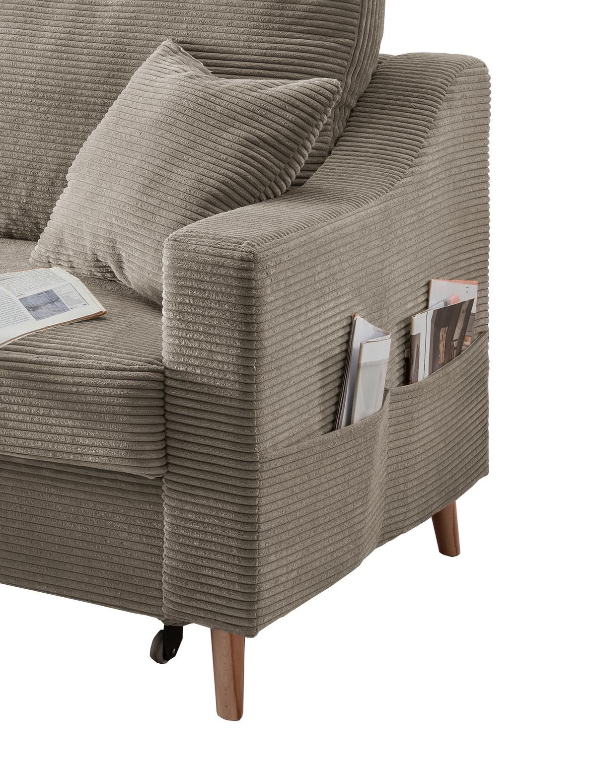 Ecksofa Valentina Graubraun Cord - Graubraun/Naturfarben, Design, Holz/Textil (150/228cm) - P & B
