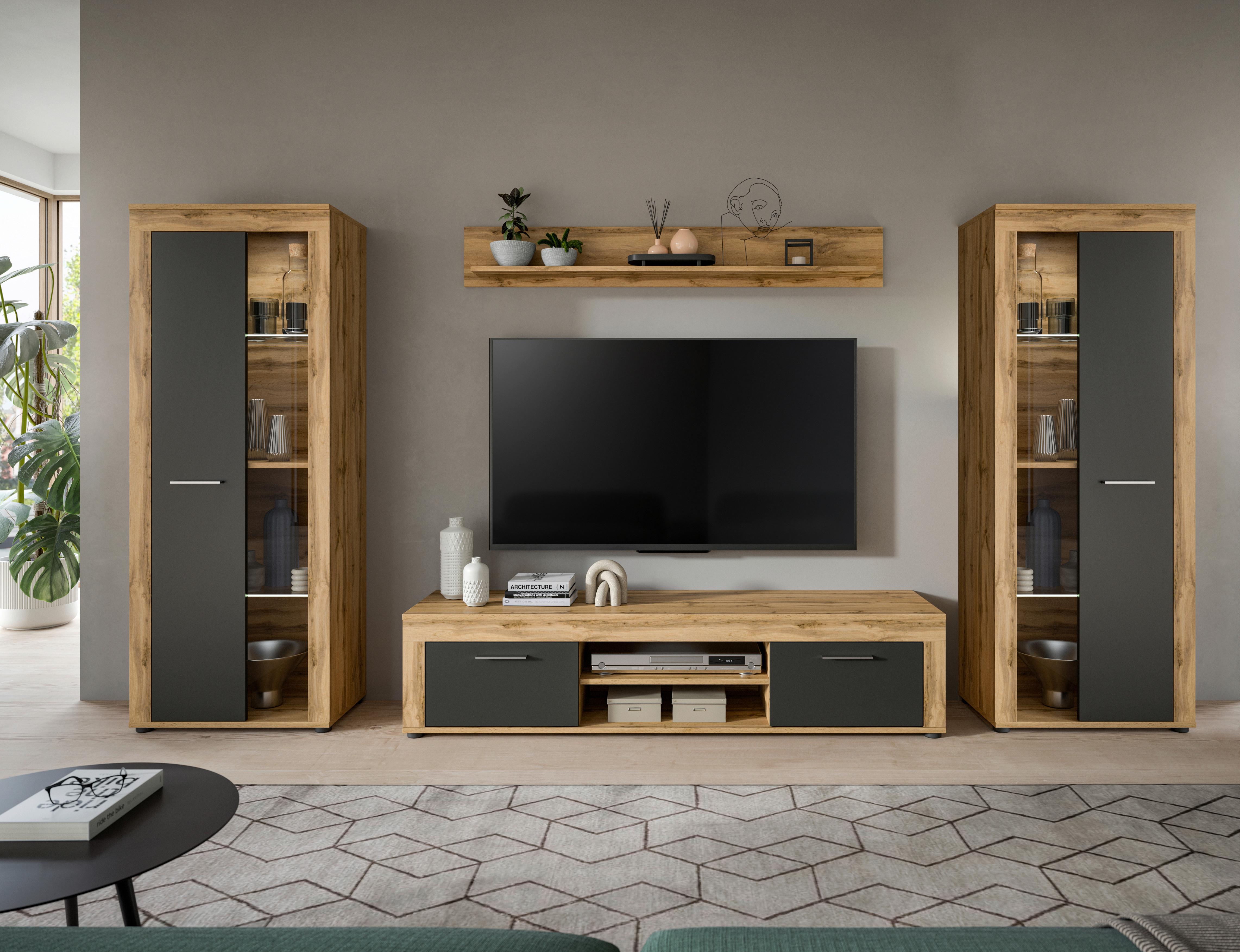 ANSAMBLU MOBILIER CAMERA DE Z JAM - stejar Wotan, Design, sticlă/material pe bază de lemn (310/159/35cm) - Modern Living