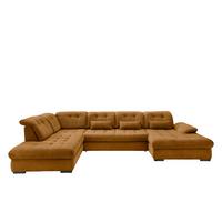 Wohnlandschaft Rigatti Gold Cord mit Bettkasten - Goldfarben/Schwarz, MODERN, Textil/Metall (252/387/184cm) - Livetastic