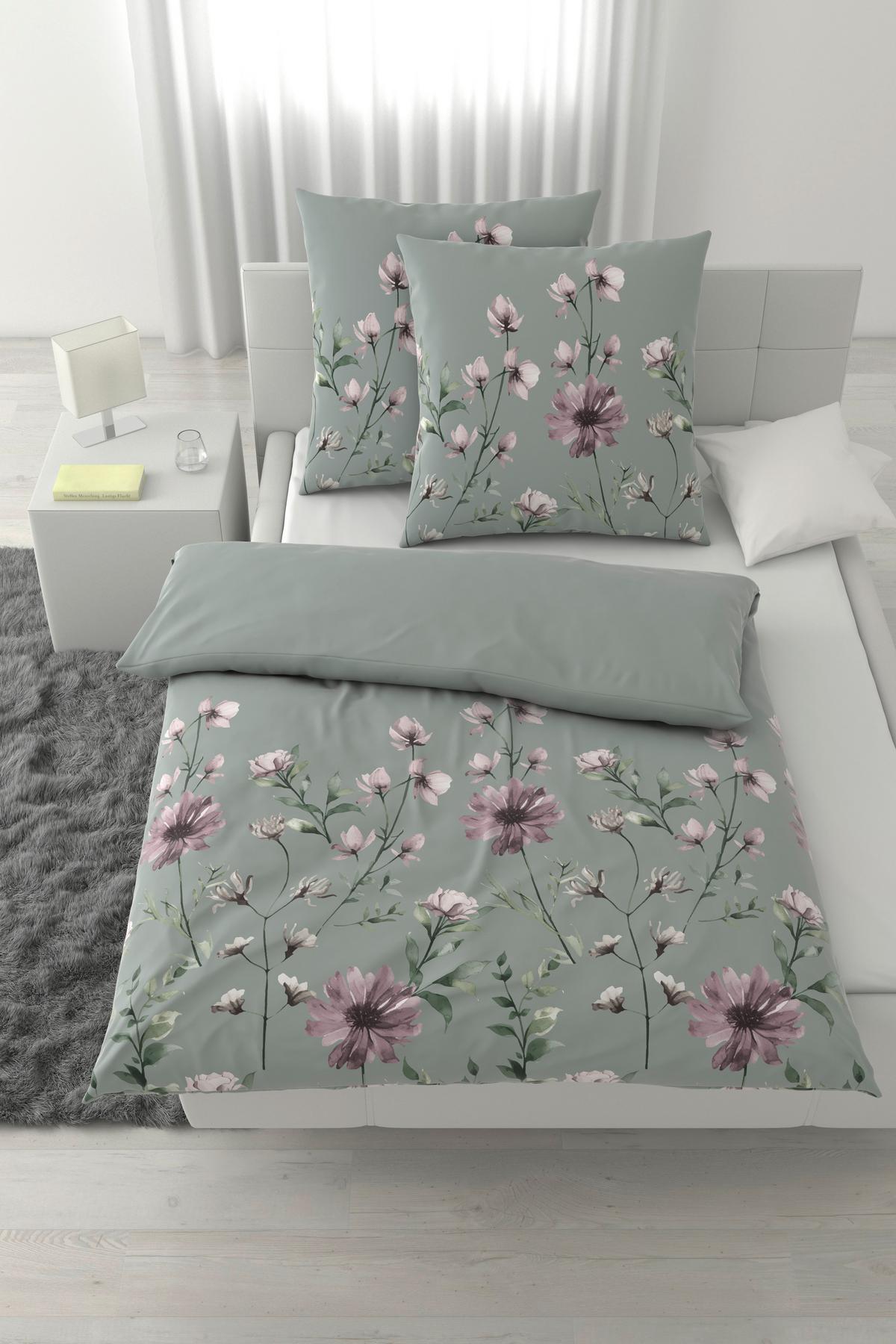 Bettwäsche Wiese XXL Grün ca. 200x200cm - Grau, KONVENTIONELL, Textil (200/200cm) - Mömax