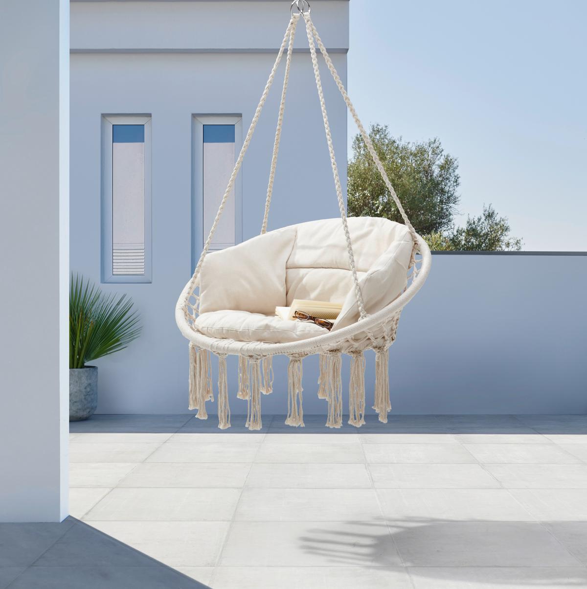 Hängesessel Amon Weiss aus Webstoff - Weiss, Basics, Textil/Metall (80/120/60cm) - Mömax