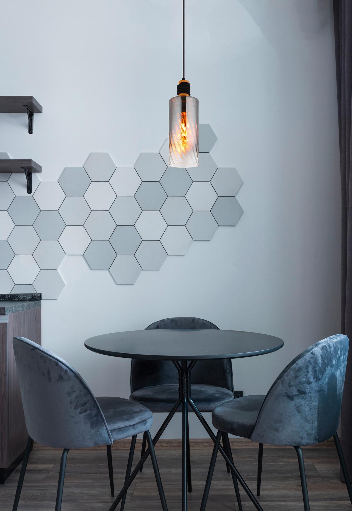 HÄNGELEUCHTE 15777  OSBORNE - Klar/Schwarz, Design, Glas/Holz (12/150cm) - Globo