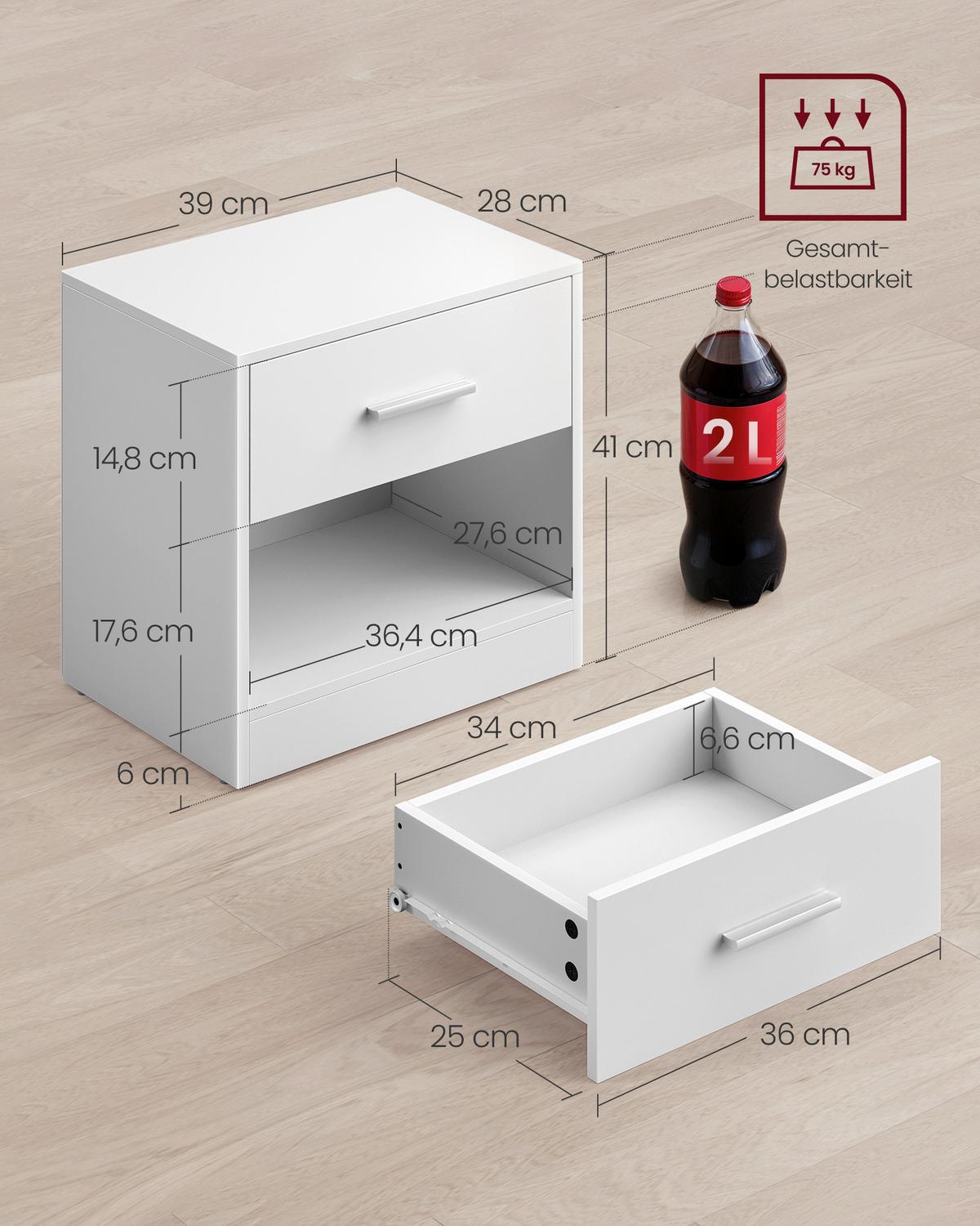 NACHTKÄSTCHENSET NIGHTSTAND - Weiß, MODERN, Holzwerkstoff (39/41/28cm) - MID.YOU