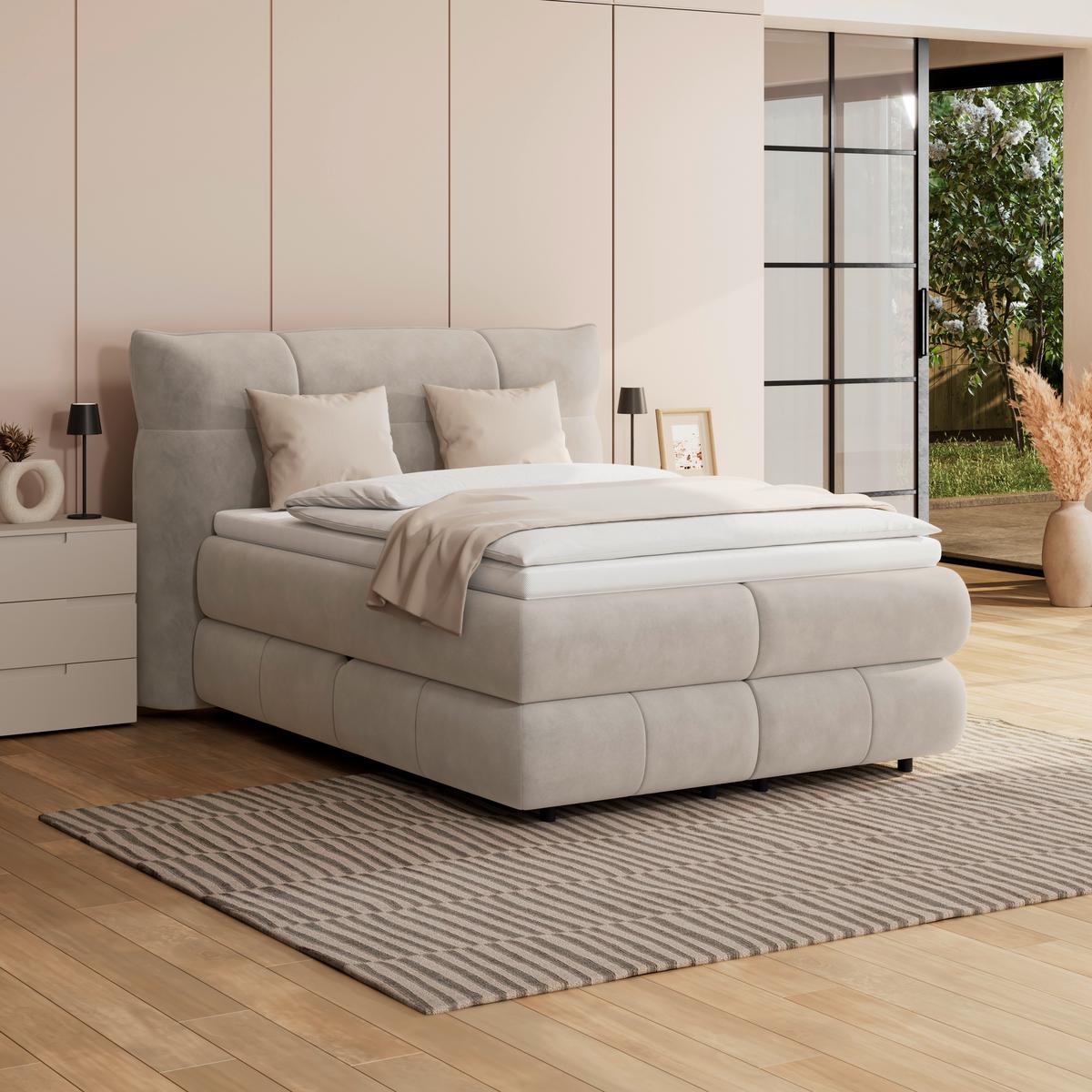 Boxspring Krevet Carmelo - bež/crna, Trend, tekstil/plastika (140/200cm) - Premium Living