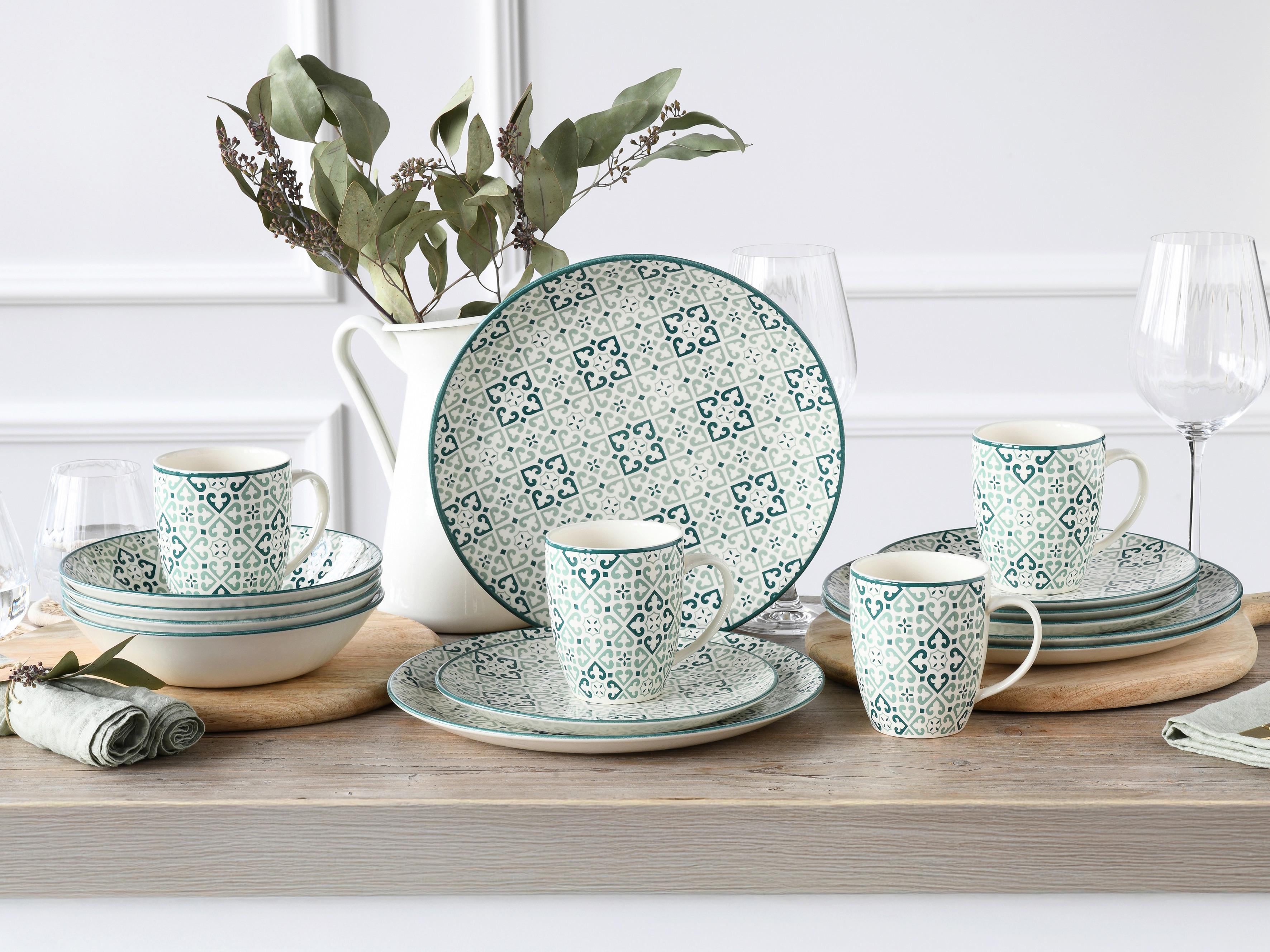 Kombinirani Servis Yara Petrol, 16-Delni - zelena/bela, Basics, keramika - Creatable